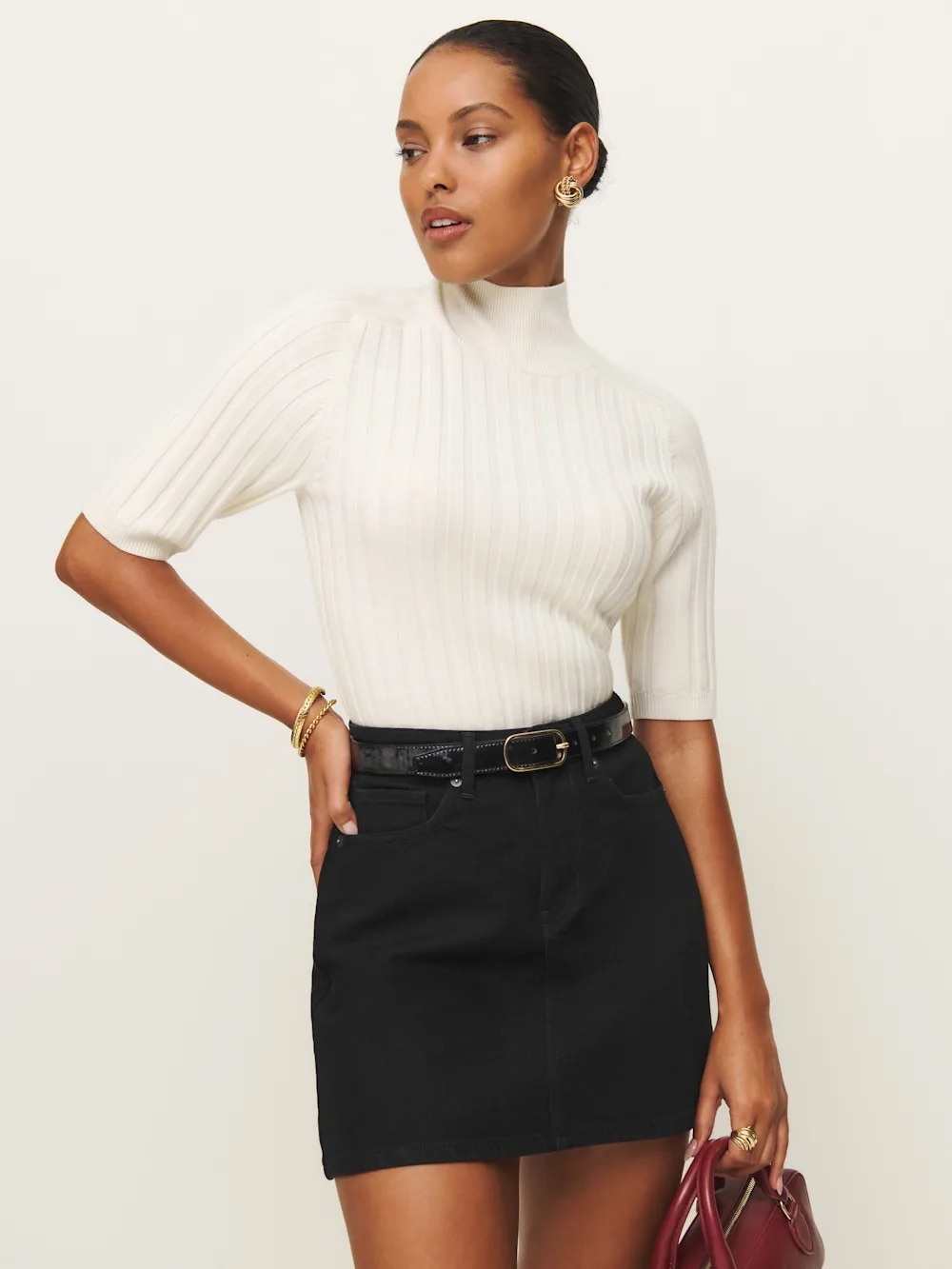 Reformation Lydia High Rise Denim Mini Skirt Black - Size 28